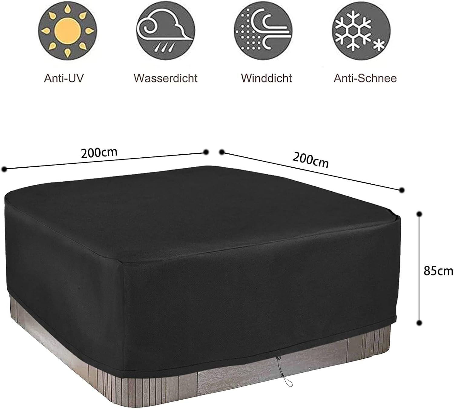 Housse de protection pour spa de jardin, tissu Oxford 210D, imperméable et résistant aux UV, adaptée aux spas extérieurs (220 x 220 x 85 cm) - 4