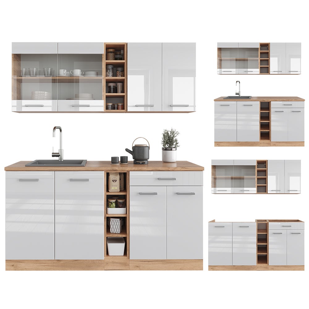 Vicco Cuisine R-Line, Blanc brillant/Chêne doré, 160cm sans PT - 7