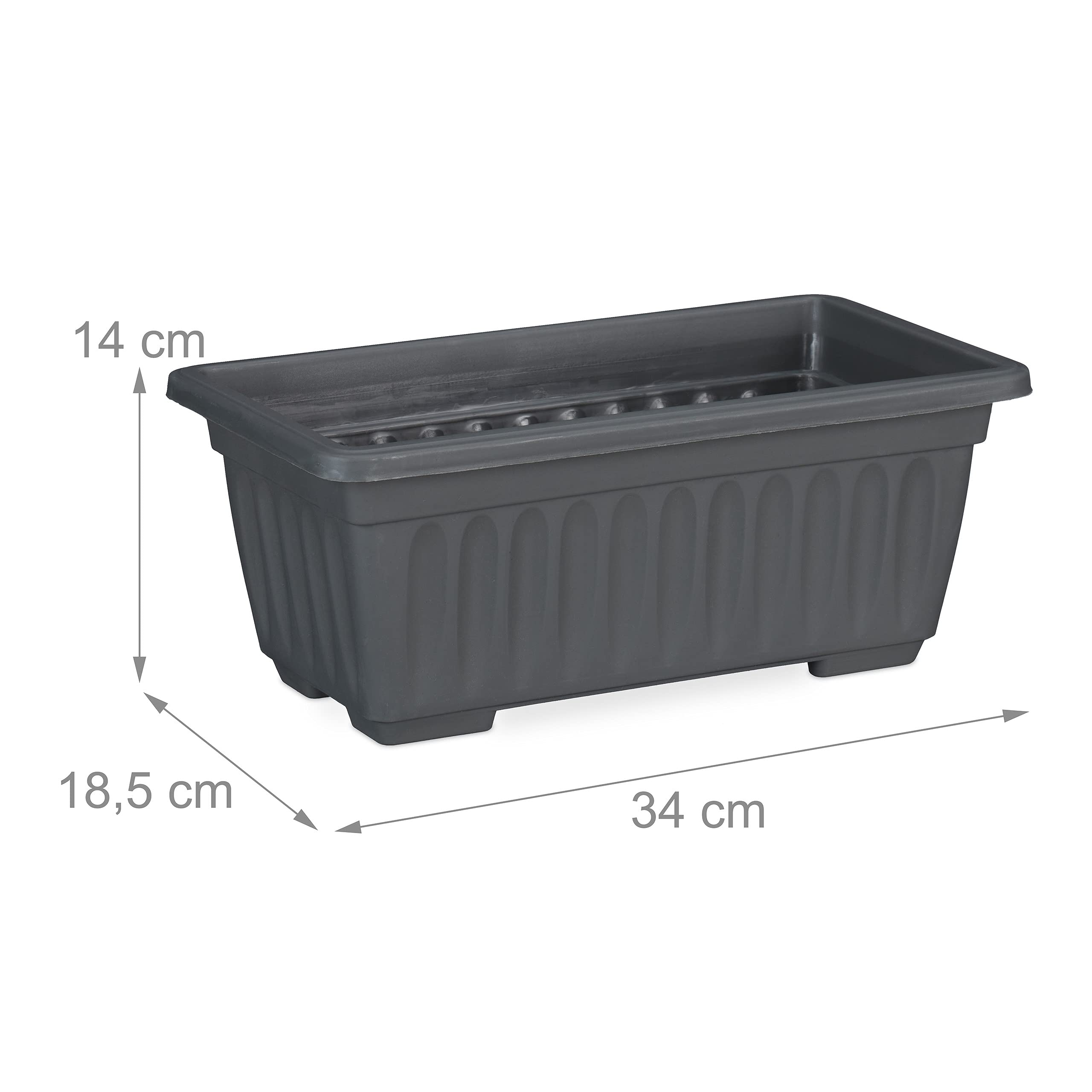 Set de 4 jardineras rectangulares para interior y exterior, de plástico, 14 x 34 x 18,5 cm, antracita, Relaxdays - 10