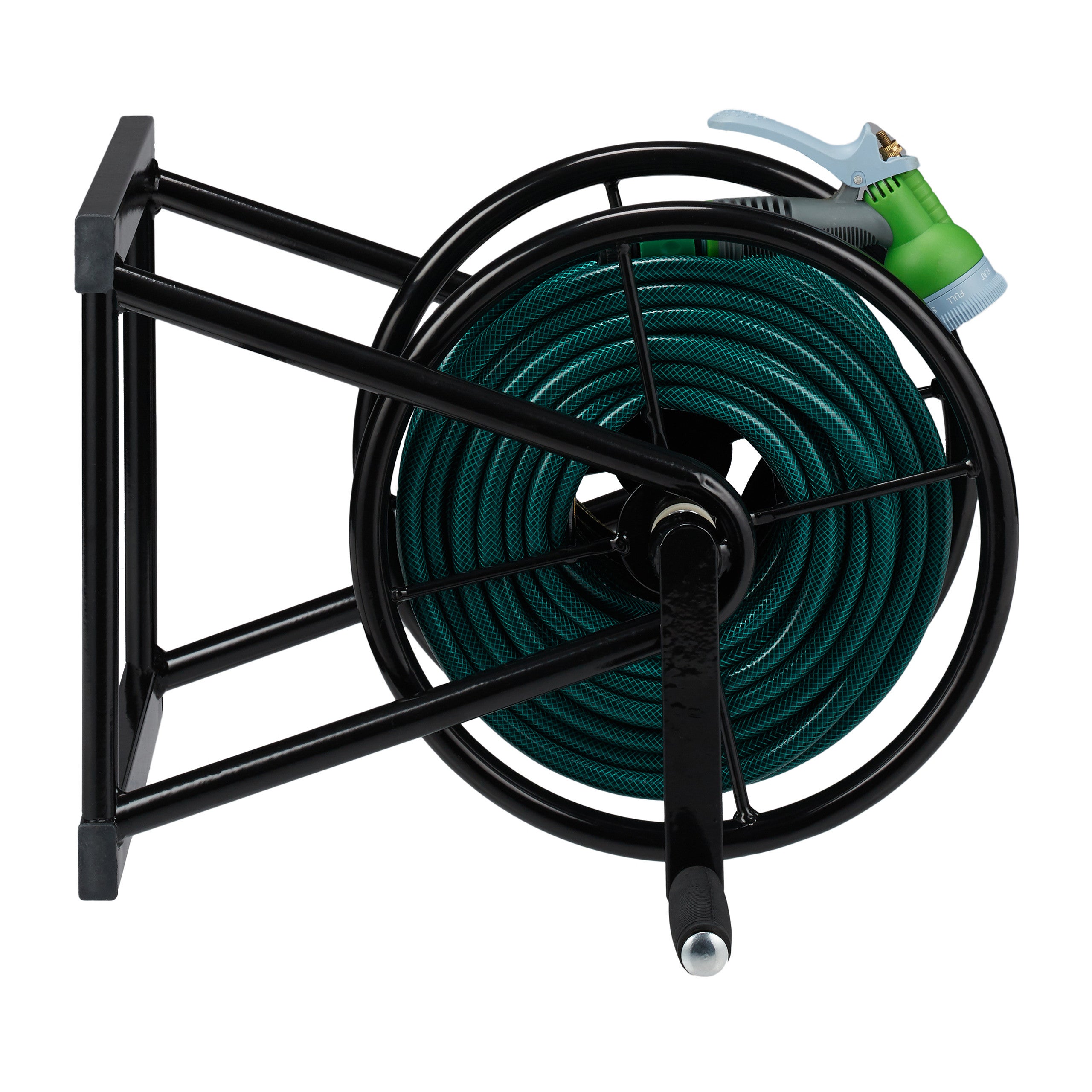 Enrollador de manguera de pared con manivela, para mangueras de 5/8 pulgadas y hasta 60 m, de acero y goma, negro, 36 x 53 x 50 cm, Relaxdays - 8