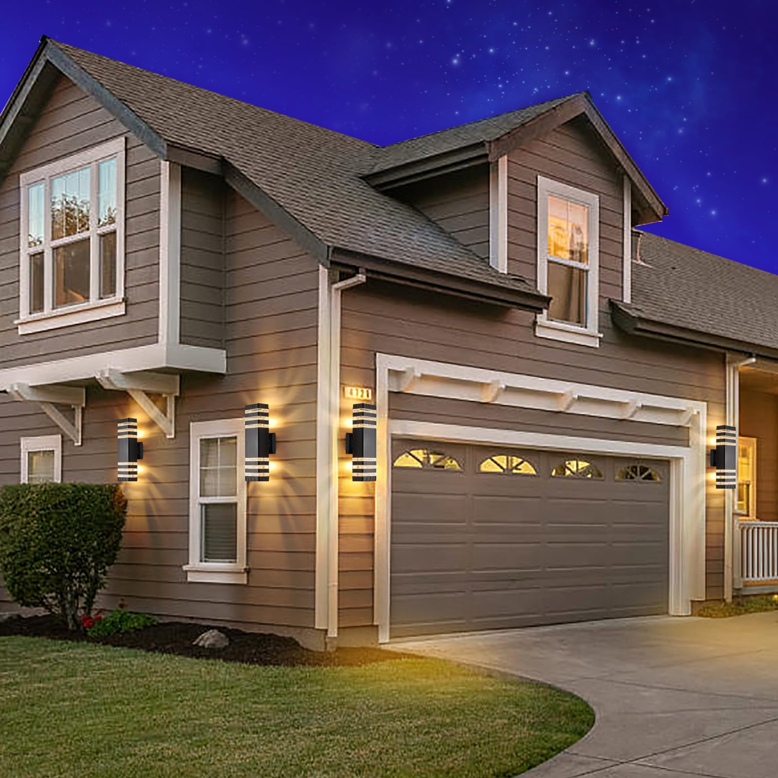 Set di 4 applique da esterno in alluminio, illuminazione verso l'alto e verso il basso, 3000K, impermeabili IP44, per terrazze e garage (34 x 11 cm) - 6