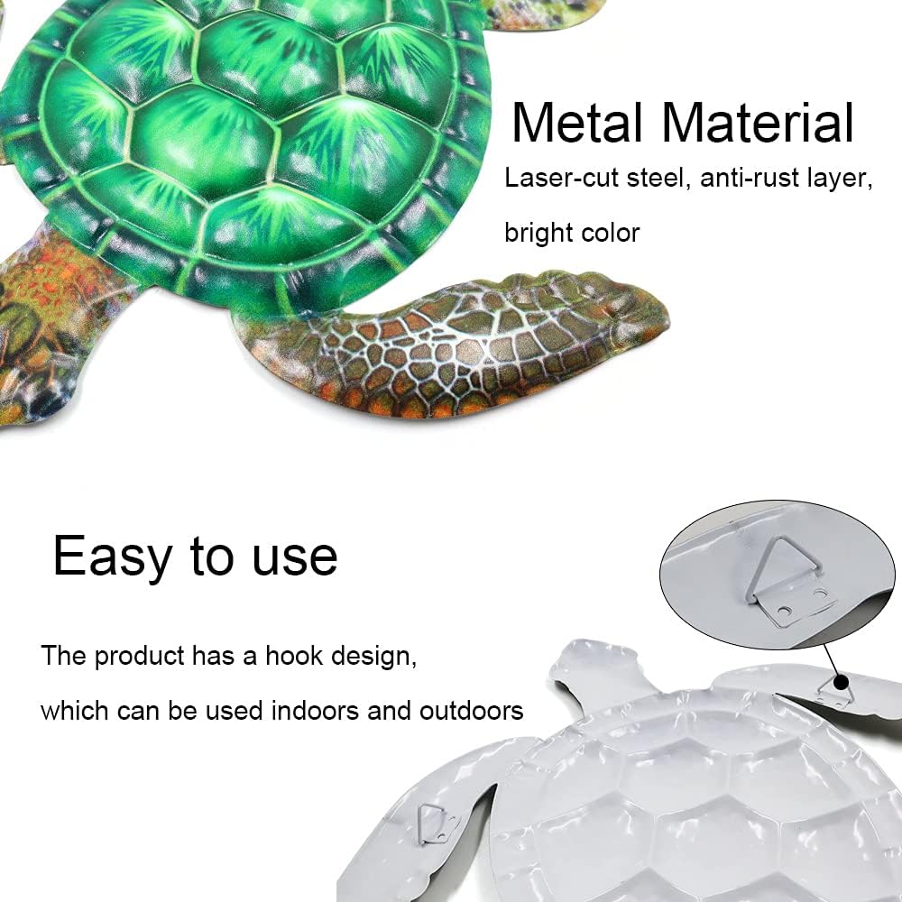 (12 pouces, vert) Grande décoration murale en métal, ornements suspendus en forme de tortue en fer, convient pour salle de bain, chambre, piscine - 3