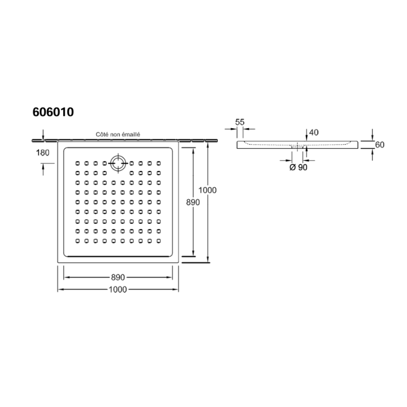 Receveur 100 x 100 VILLEROY ET BOCH O.Novo ceramique carré blanc - 5