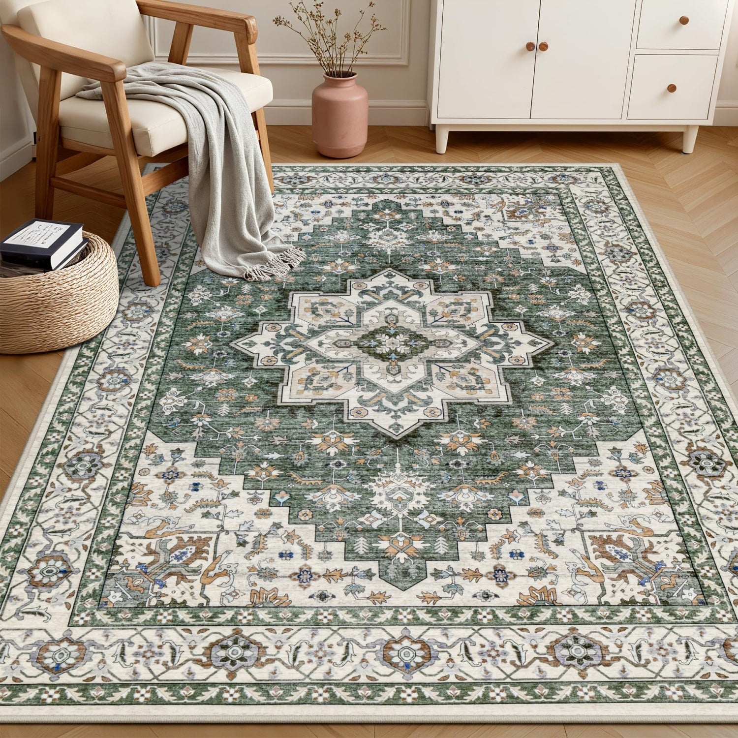 ZAEWRY Tappeto bohémien, tappeto vintage per camera da letto e sala da pranzo, tappetino lavabile, tappetino antiscivolo per soggiorno (160 * 230 cm) - 6