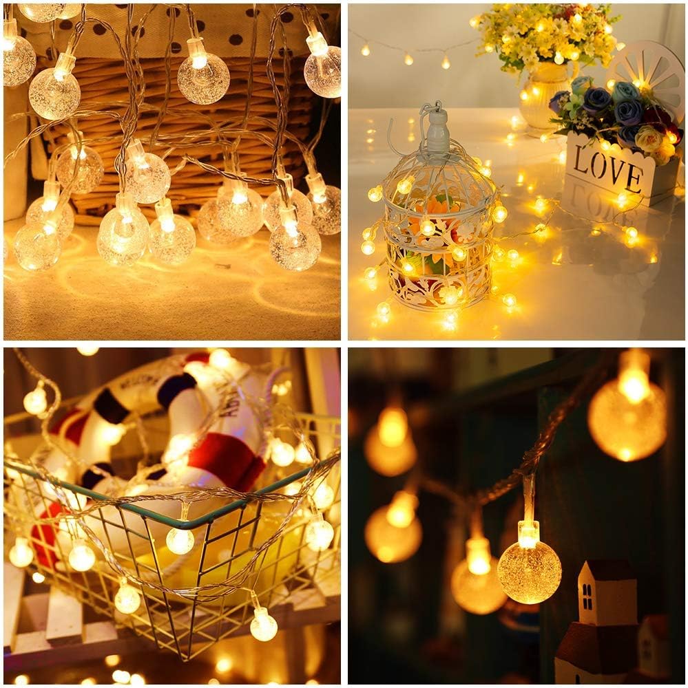 Guirlande lumineuse boule de cristal, 3 mètres, 20 LED, convient pour une utilisation intérieure et extérieure (lumière blanche chaude) - 5