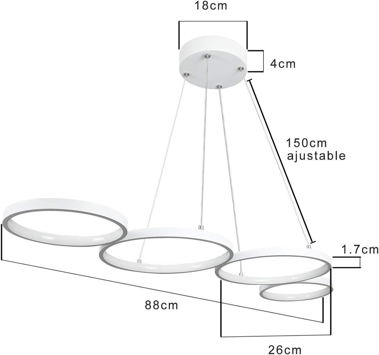NETTLIFE Suspension LED Blanc Moderne Diam.88cm Lampe de salle à manger 4 Anneaux Design Métal Dimmable avec Télécommande pour Salon Chambre - 7