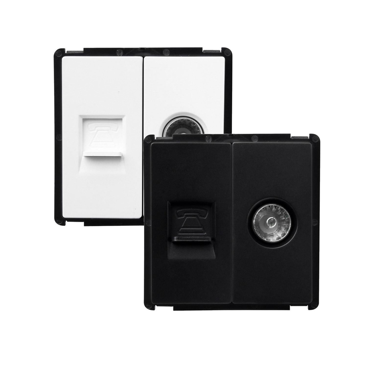 Presa Elettrica LEDKIA LIGHTING Modern TV + Telefono - Doppia Presa RJ11 E TV, Colore Nero, Cassetta Incasso In Policarbonato