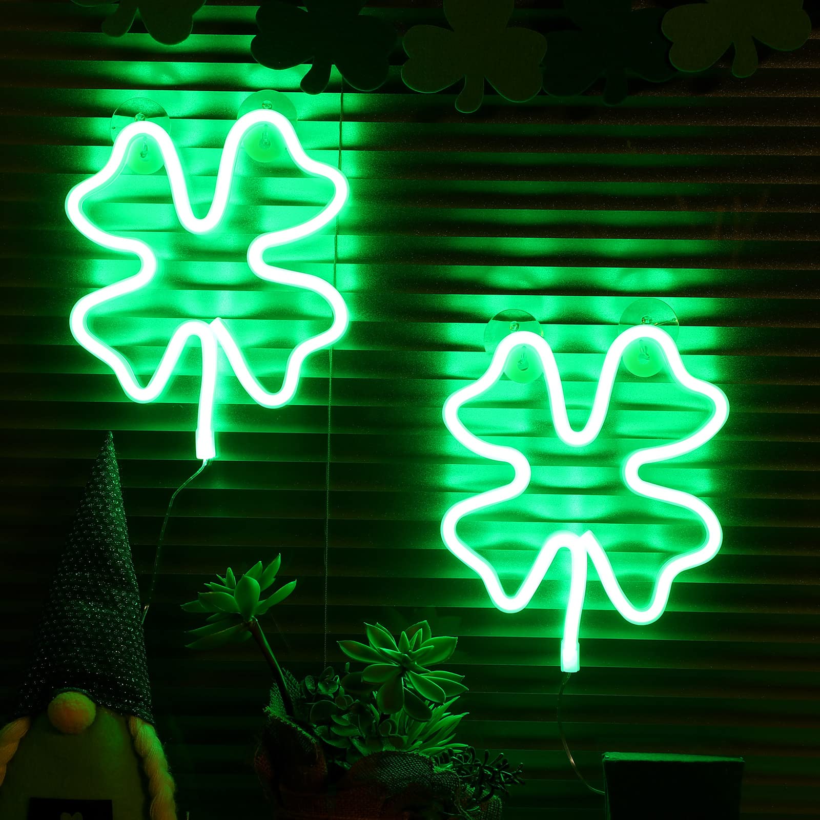 Insegne al neon a LED, luci decorative verdi a forma di quadrifoglio Luce a LED alimentata tramite USB/batteria per decorazioni - 9