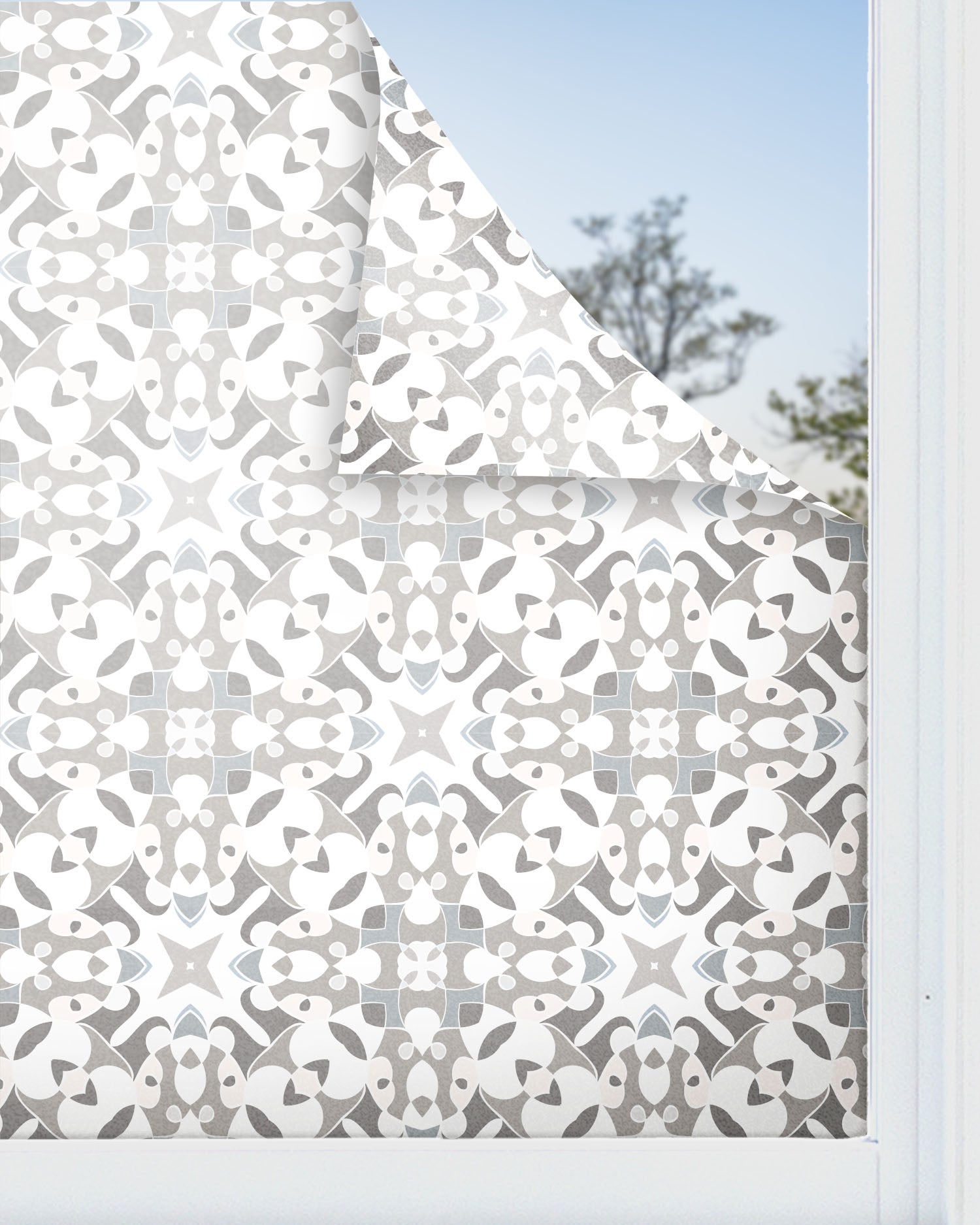 Panorama vinilo para ventanas azulejo hidráulico tipo oriental gris 73x100 cm - vinilos adhesivo para cristal - pegatina opaca - vinilo translúcido