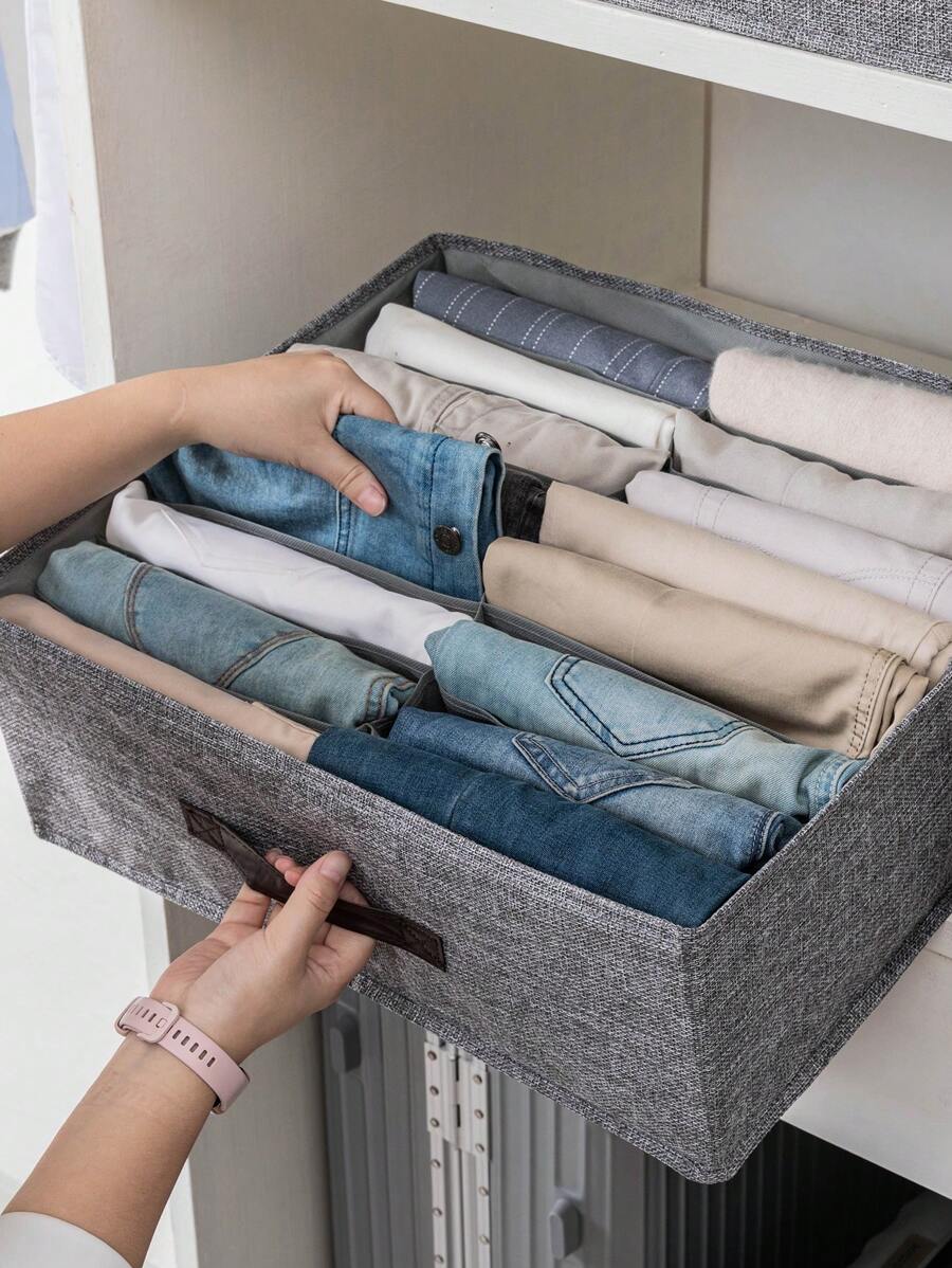 Organizadores de roupas dobráveis ​​para guarda-roupa, 2 peças, 16 grades para calças, camisetas, recipiente de armazenamento com alças resistentes - 8