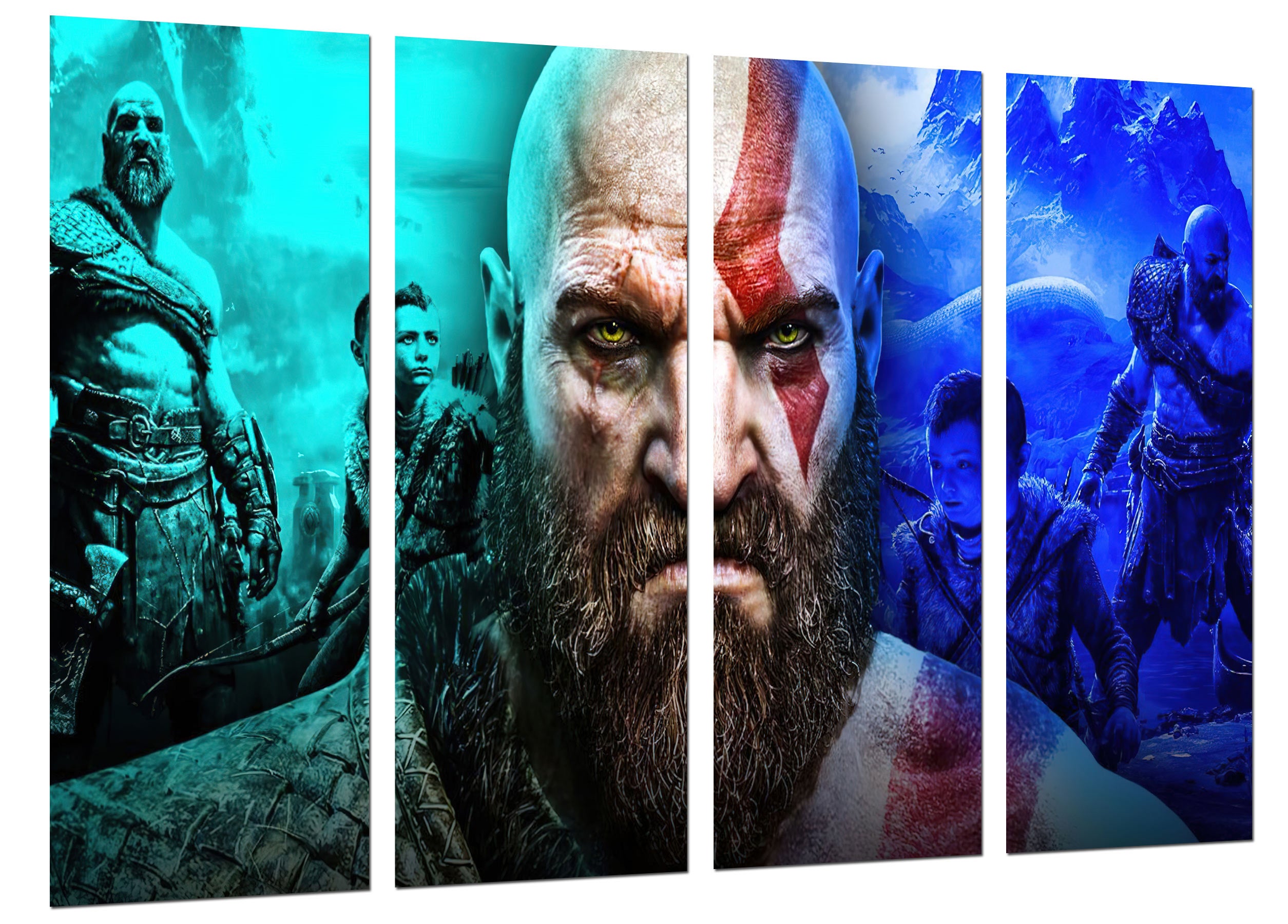 Set cuadros vídeo juego, god of war, héroes, retrato, impresión digital sobre madera