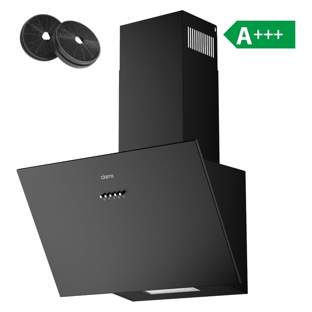 CIARRA Cappa a Parete 60cm 650m3/h A+++ 3 Velocità Ricircolo o Scarico con Condotto Incluso 2 Filtri a Carbone Nero CD6762AB