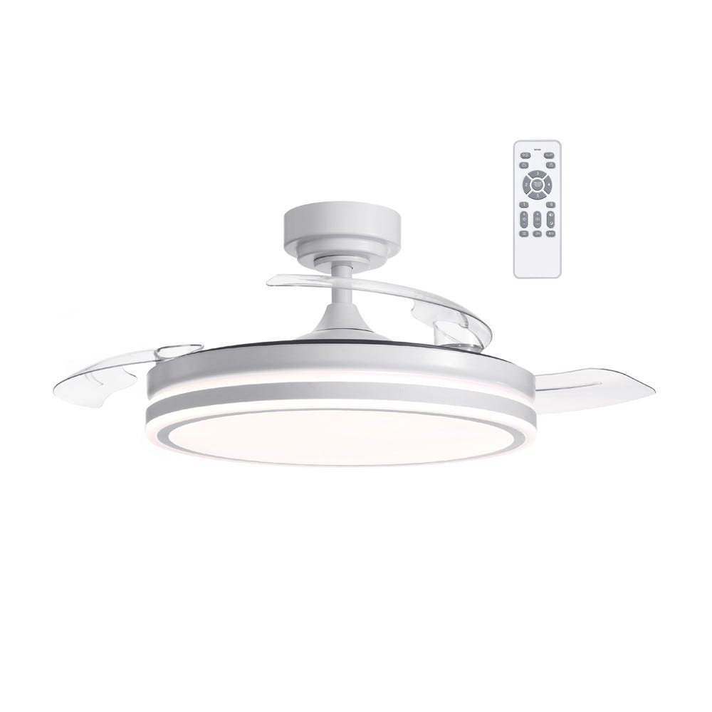 Ventilateur de plafond Champion Blanc / Argenté 105 cm avec éclairage Ventilateur de plafond Champion Blanc / Argenté 105 cm avec éclairage