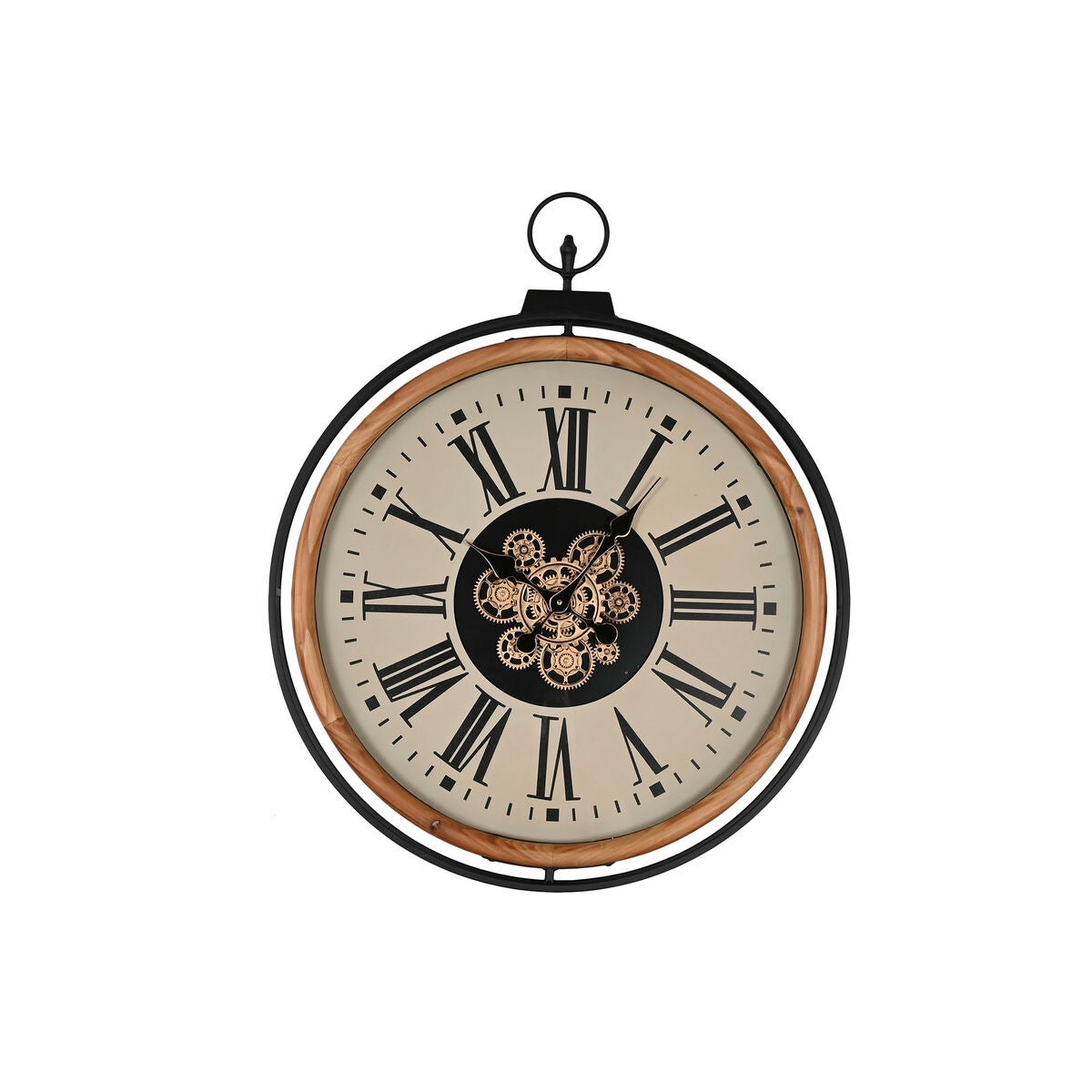 Reloj de pared home esprit negro beige dorado natural metal madera de pino 74 x 9 x 91 cm