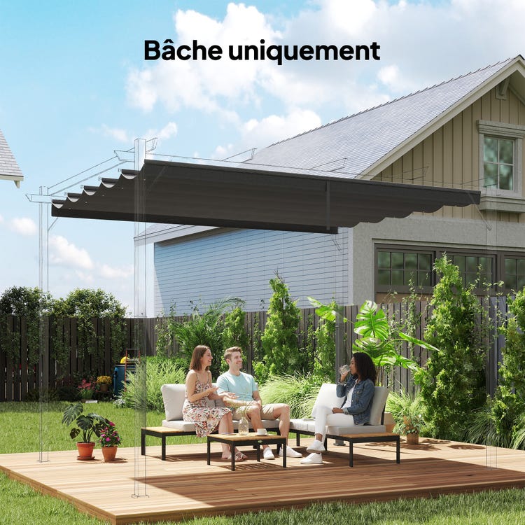 Toile de toit pour pergola tonnelle rétractable de 4 x 3 m - toile uniquement 350 x 260 cm gris foncé - 3