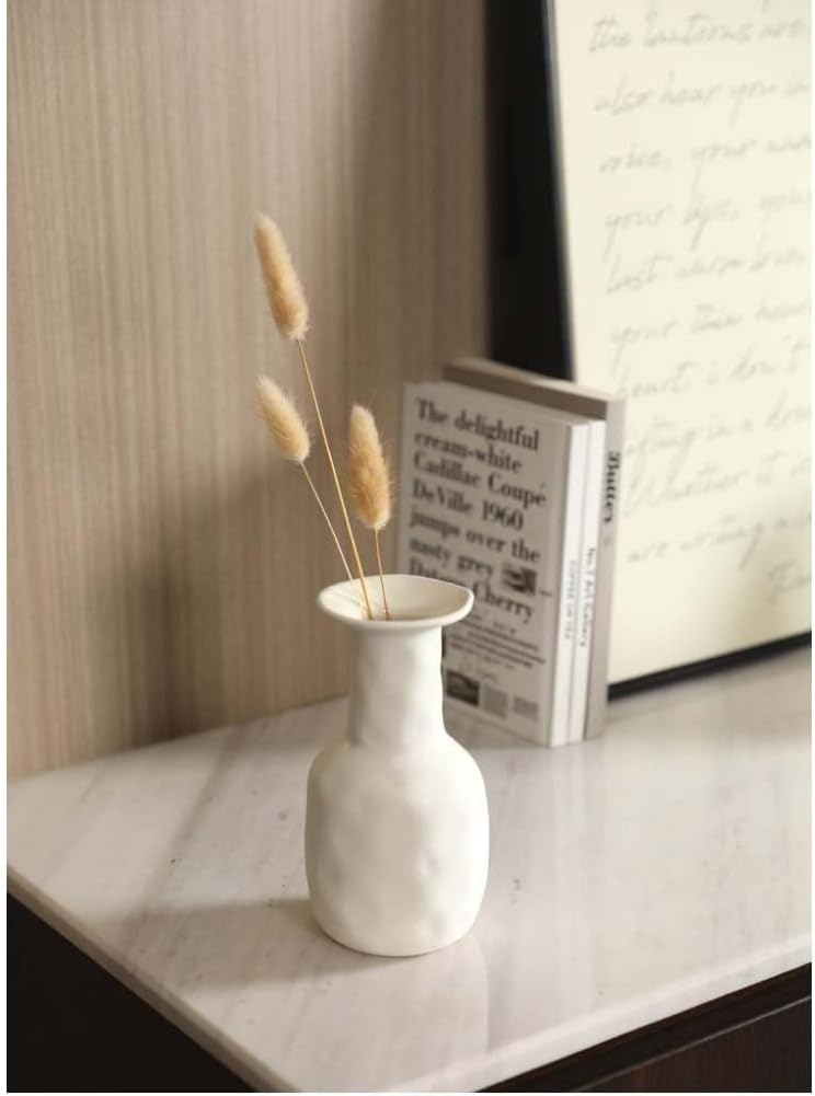 Vase en céramique de Style Nordique, Petit Vase déco pour l'herbe de la Pampa comme décoration bohème, Vase Blanc Mat 17cm - 3