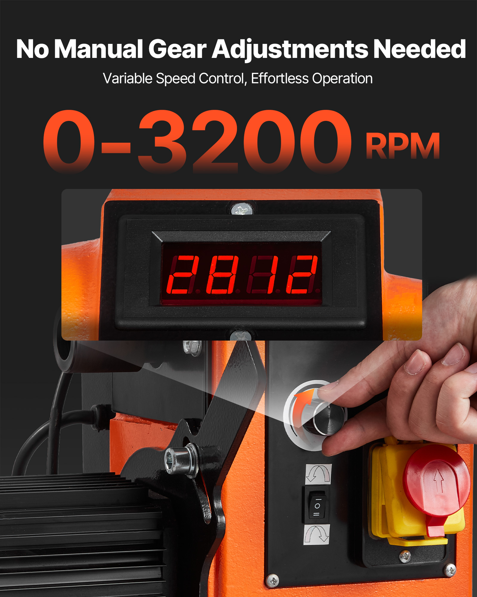 Torno de Madeira Elétrico VEVOR 1500 W, 45,7x102 cm, Motor DC sem Escovas, 0–3200 rpm, Corpo em Ferro Fundido, com Pés, Projetos Médios/Grandes - 4