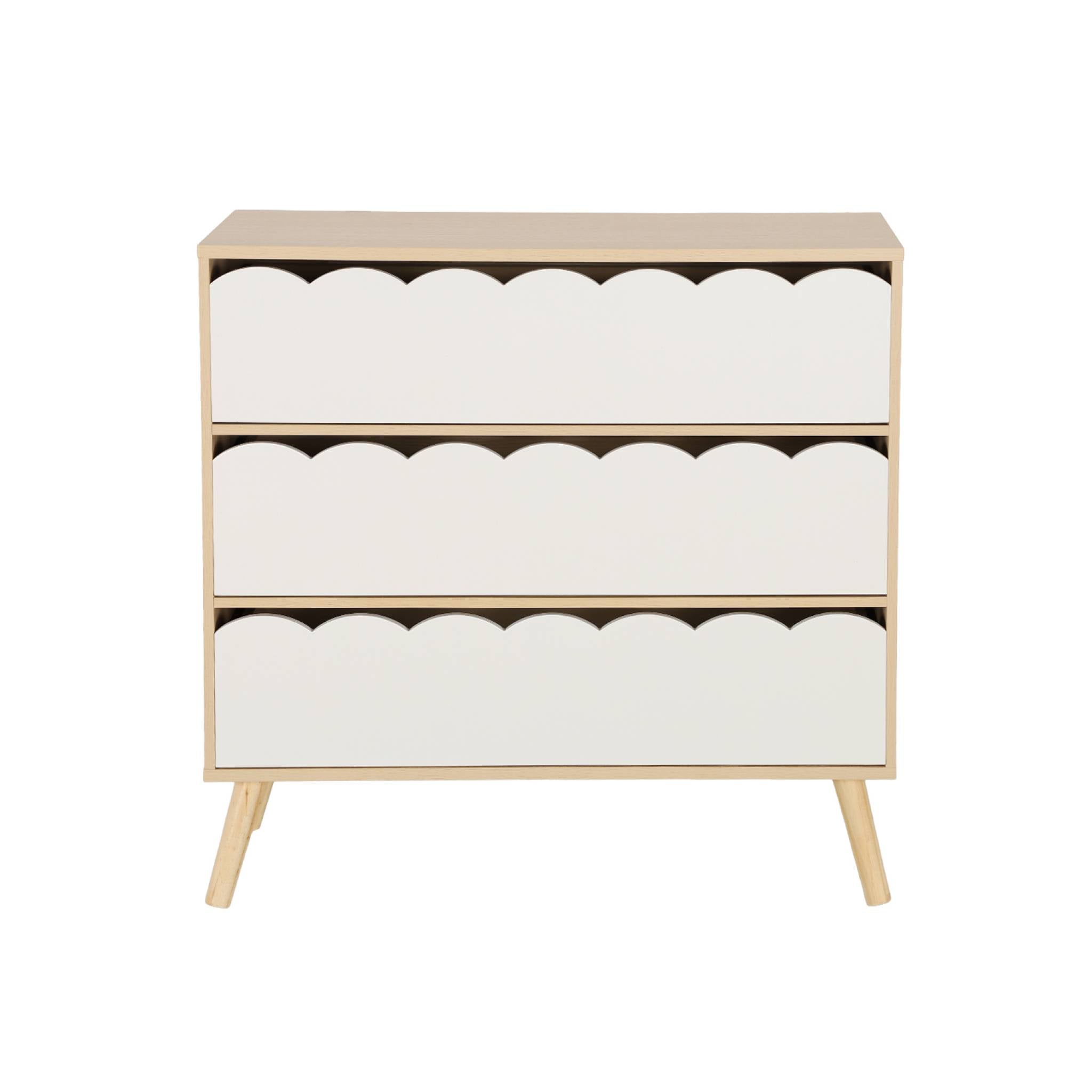 Commode enfant décor bois blanc 3 tiroirs. pieds bois de pin - 80 x 30 x 79 cm - Azur AZUR - 2