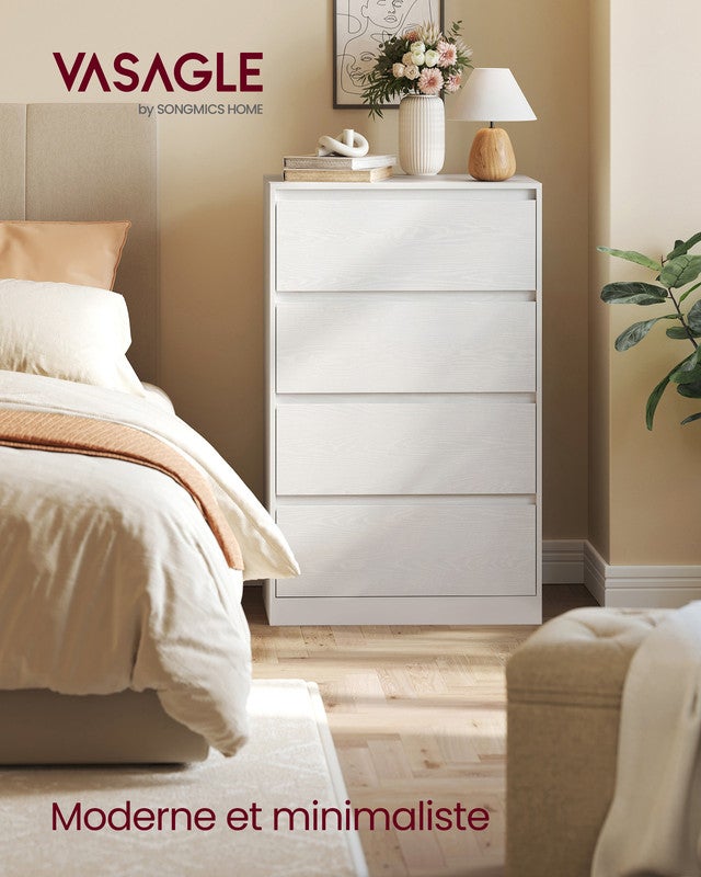 Kailyn Collection - Commode Chambre 3 Tiroirs, Armoire De Rangement Meuble A Vetements 40 X 60 X 75 Cm Style Moderne Blanc Neige