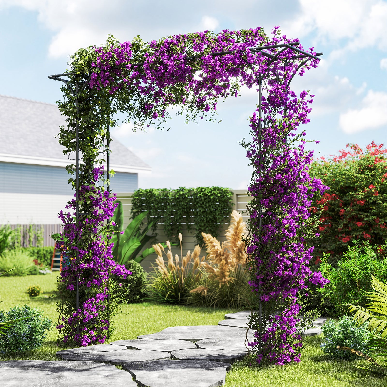 Arche de Jardin en Métal pour Plantes Grimpantes, Arceau à Rosiers en Treillis Extérieur 205x52x206CM, Support de Toile de Fond Élégant, Noir - 3