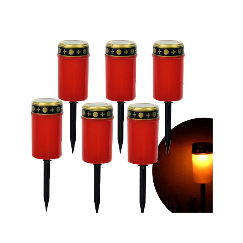 Wodoodporna czerwona lampa solarna LED, zasilana energią słoneczną, z uchwytem czujnika światła, 7 cm x 12 cm, zestaw 6 sztuk