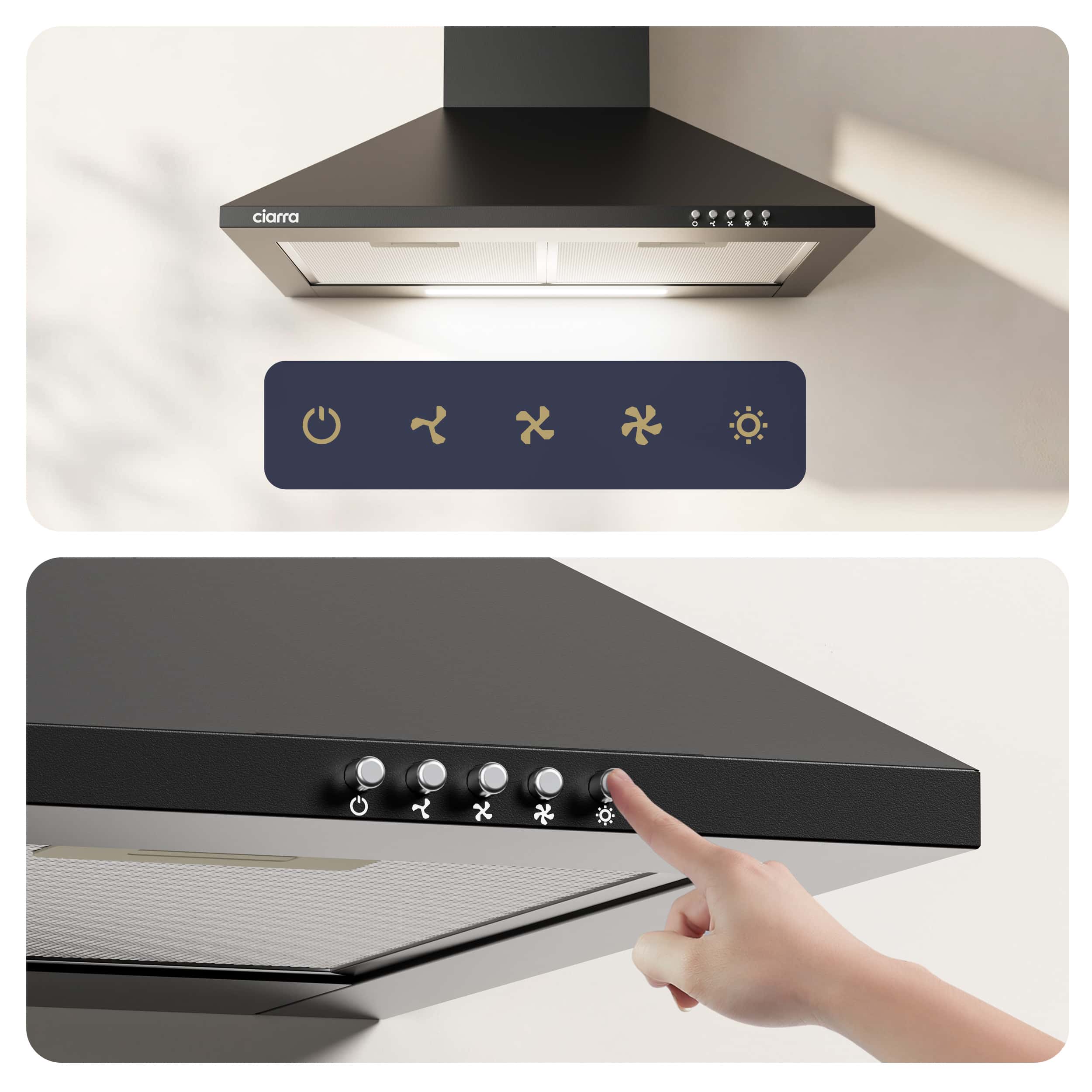Exaustor de Parede CIARRA 60cm 404 m3/h 3 Velocidades Recirculação Preto 201BK60 - 6