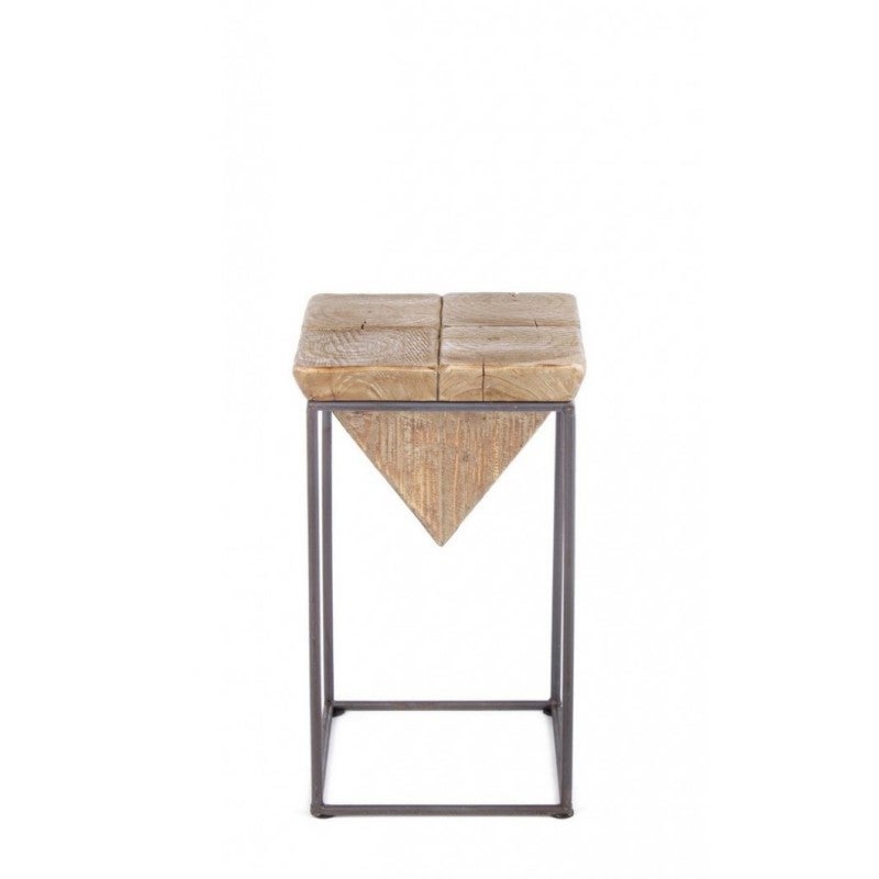 Tabouret carré 25,5x25,5x46 cm en sapin et acier vieilli - PRISMY - 3
