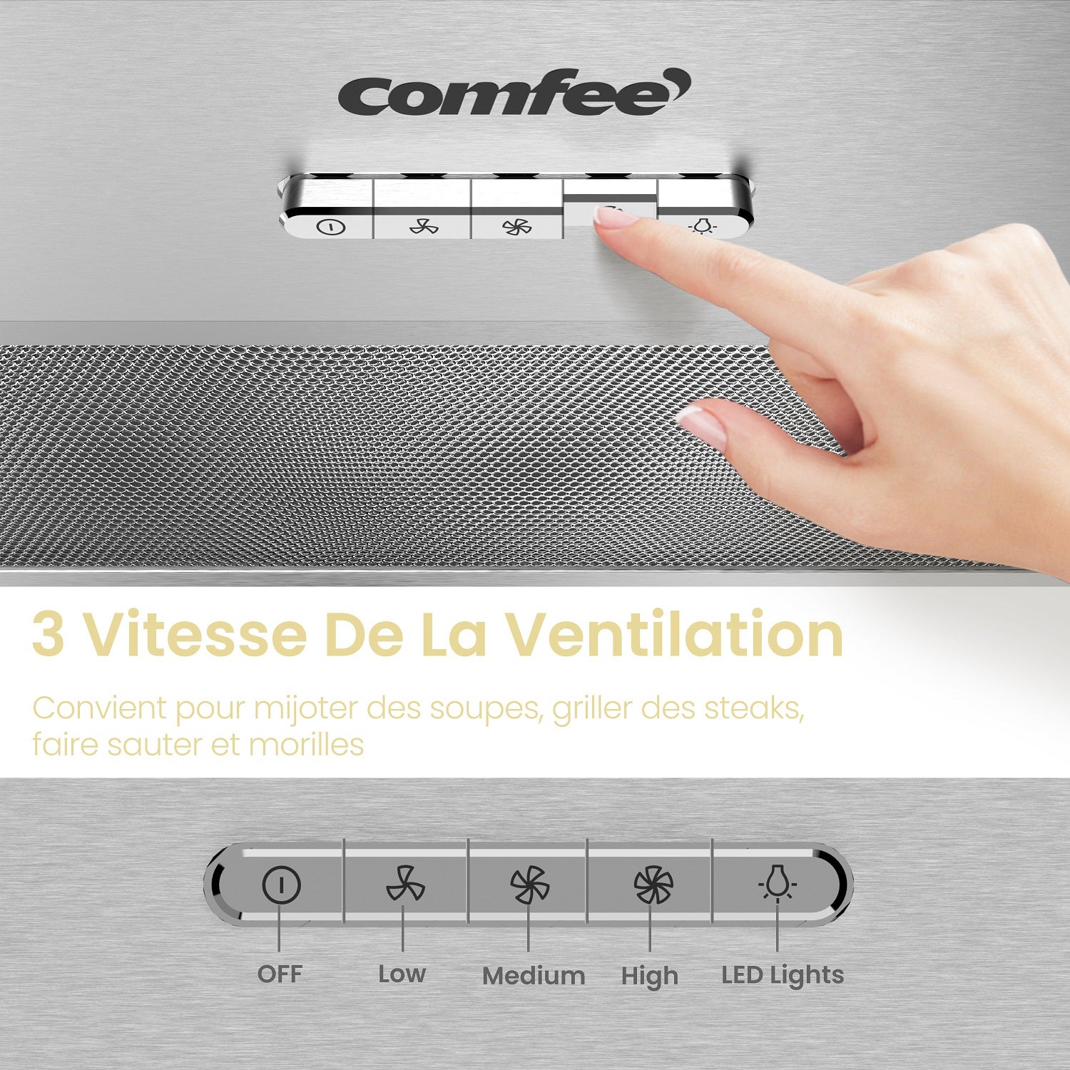 COMFEE Hotte Aspirante Encastrable Visière 52cm - 440m³/h - 3 Vitesses -Recyclage Évacuation-2 LED Lampes - 3