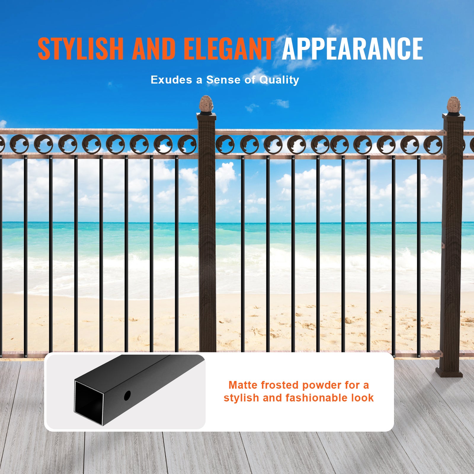 Balustres en métal,VEVOR 1118x13mm,tiges rampe carrées alliage d'aluminium,11balustres pont vis,balustrade droite creuse classique,revêtement - 4