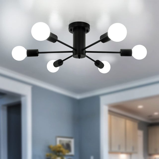 Półwpuszczana lampa sufitowa,sufitowa z 6 głowicami, nowoczesny żyrandol satelitarny, oprawa z połowy XX wieku,kolorzłoty (żarówka nie jest dołączona)