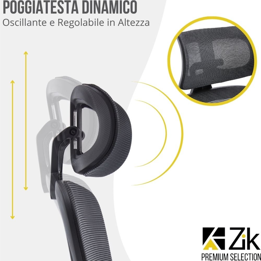 Chaise de bureau avec accoudoirs Fauteuil ergonomique pivotant avec support lombaire et appui-tête réglable, dossier pivotant - Noir - 7