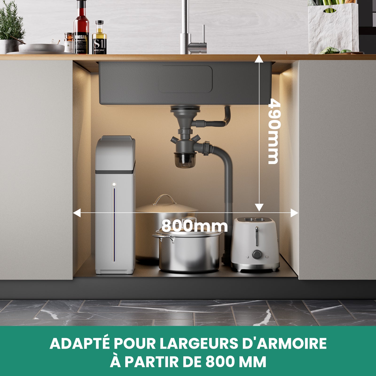 70*45*19cm Évier Inox avec Panier de Drainage, Évier de Cuisine Grande Capacité, Évier 1 Bac Argent - 7