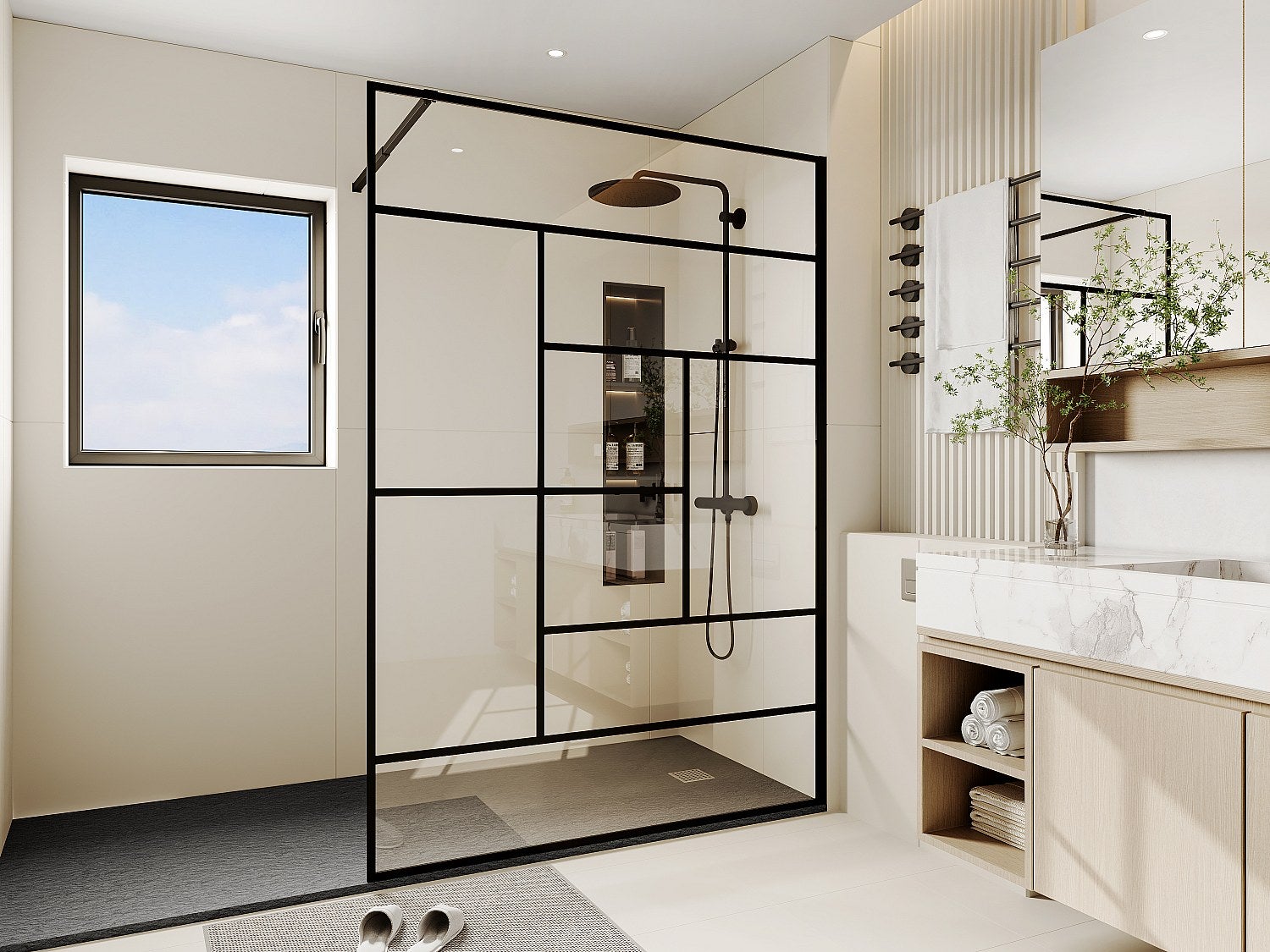 Ścianka prysznicowa w industrialnym stylu SEFANA - 140x200 cm - kolor czarny