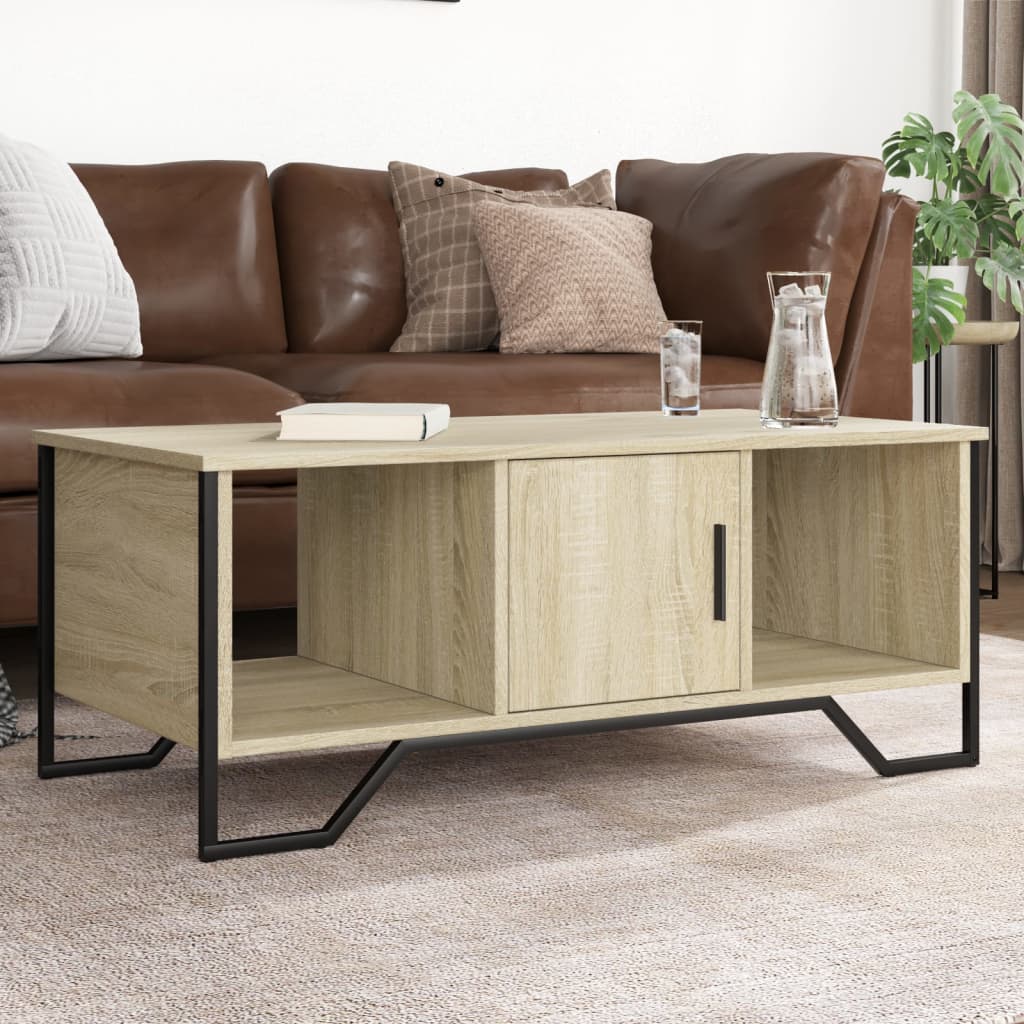 Tavolino Basso Da Salotto 100x50x45 Cm Rovere Sonoma - Con Ripiano E Vano A Giorno, Legno Multistrato