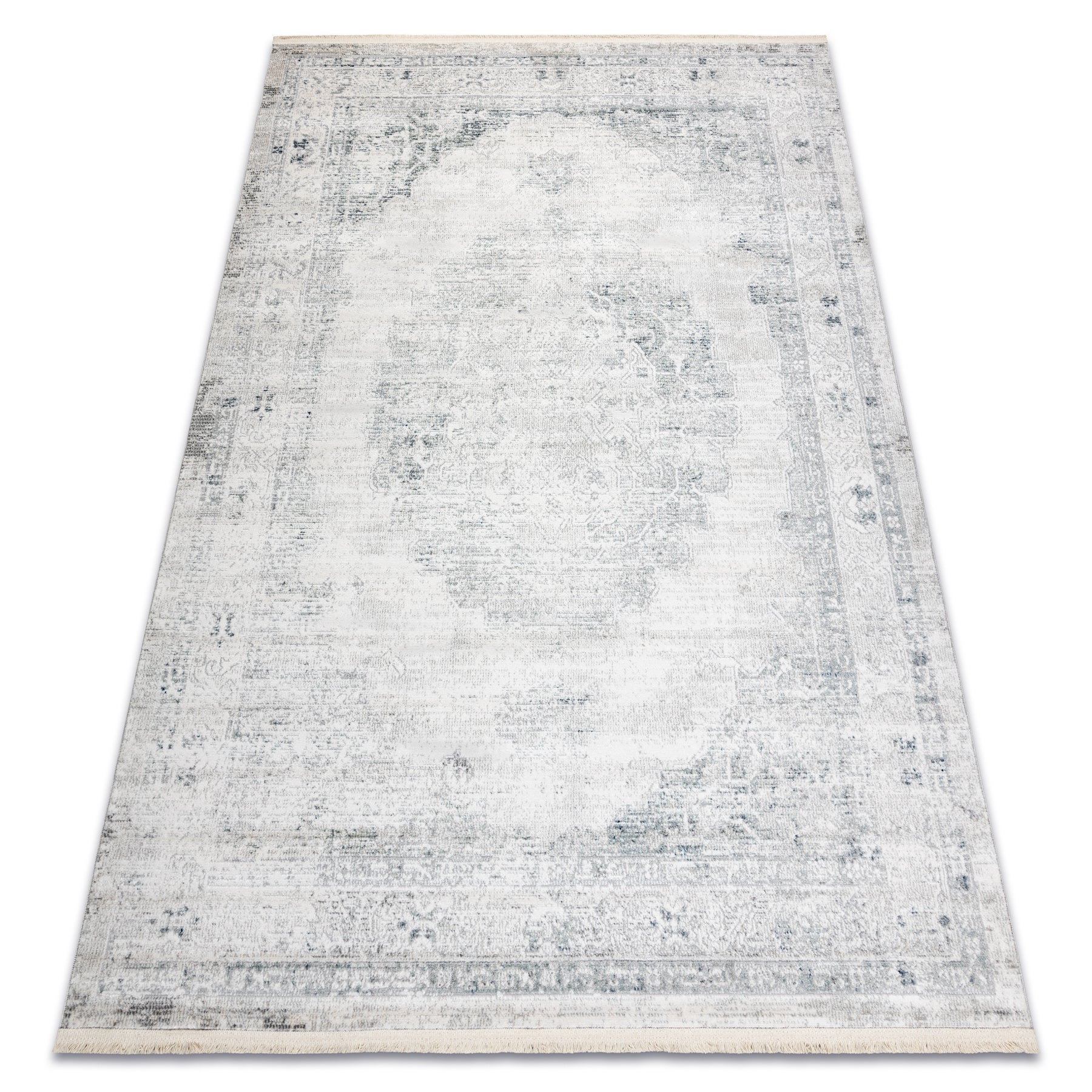 Dywan DISTIN 0201A biały / niebieski / jasnozielony nowoczesny - Ornament, ramka, vintage, frędzle 200x290 cm