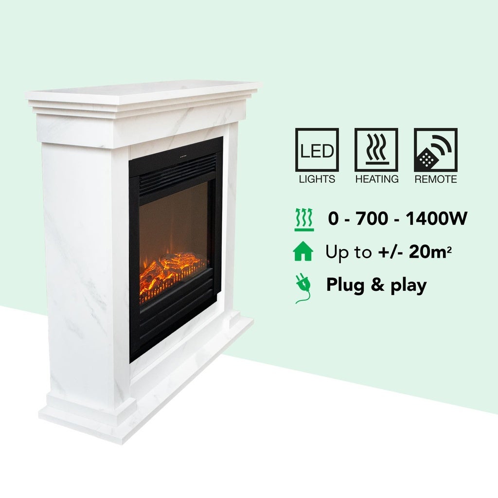 Xaralyn | Cheminée électrique Flex ELU-ML - Habillage de cheminée en aspect marbre blanc - Chauffage - Chauffage 1400 Watt - télécommande - 4