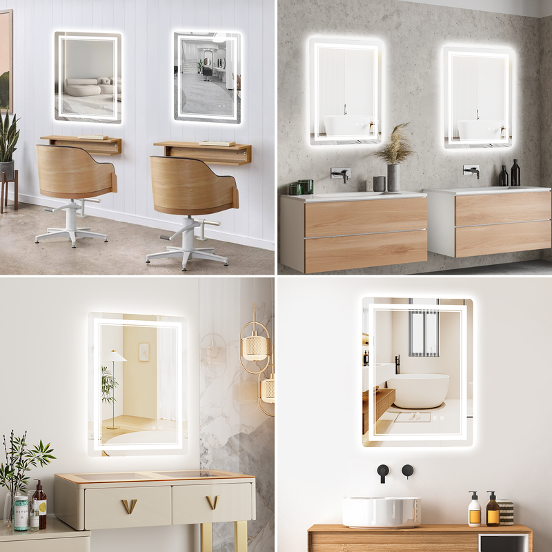 Espelho de casa de banho, RATTANTREE 50x70cm Espelho de casa de banho iluminado por LED, 3 temperaturas de cor, anti-embaciamento, ajustável, IP44 - 5