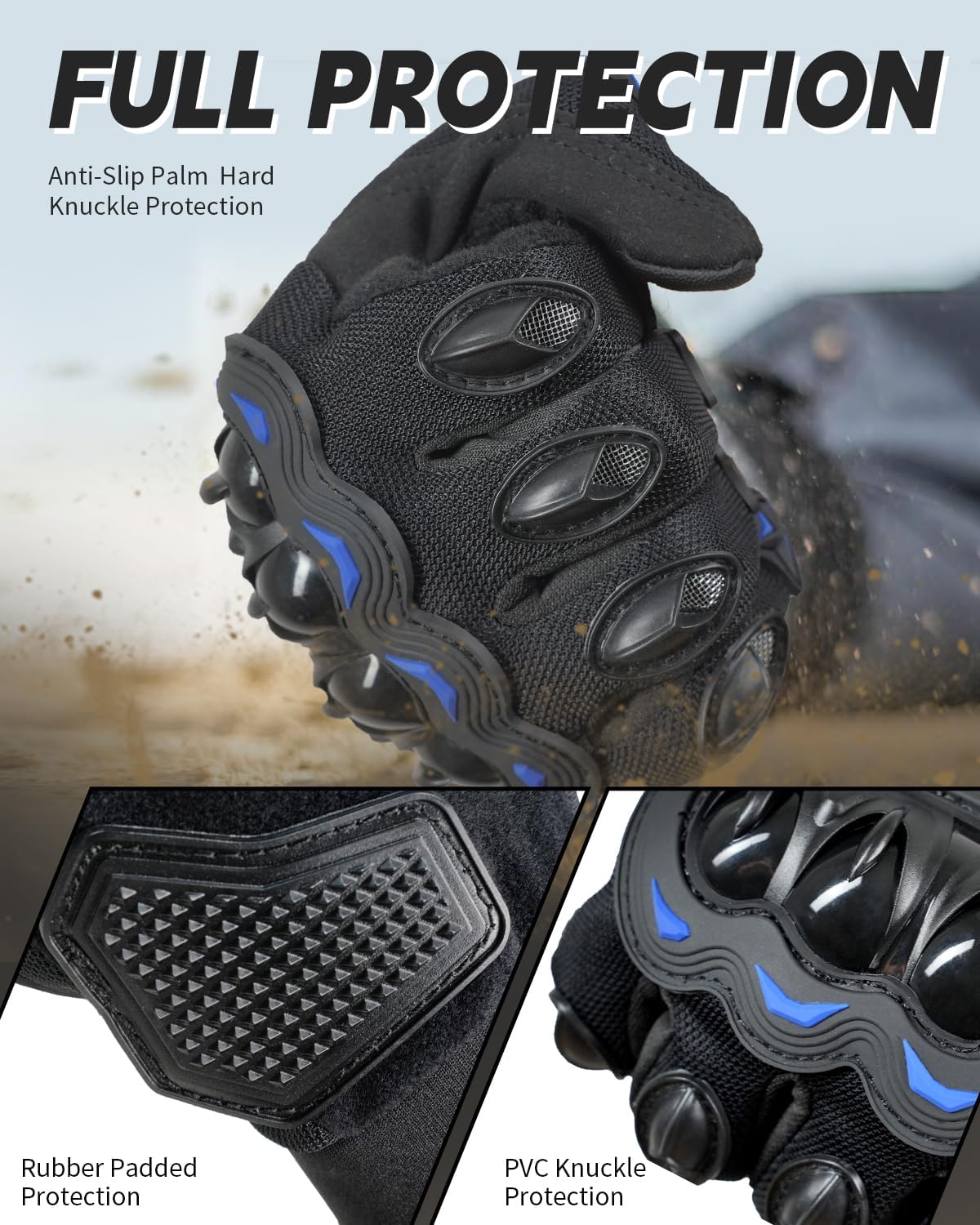 Gants de moto pour homme et femme - Respirants - Écran tactile - Gants de motocross - VTT - Pour la conduite, le cyclisme, la trottinette，XL,bleu - 5