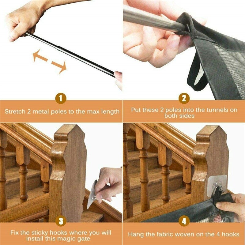 (Noir, 72*180 cm) Filet d'isolation pliable pour animaux de compagnie, clôture de sécurité pour chat et chien, pas besoin de percer des trous - 4