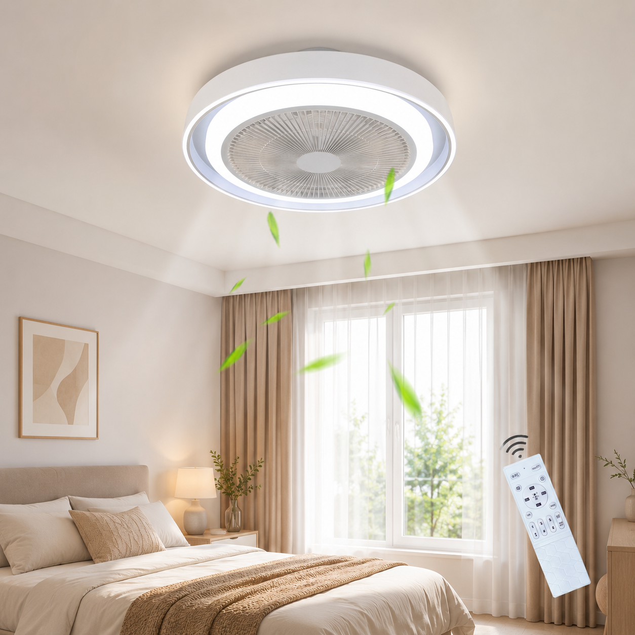 NETTLIFE Lampowentylator LED 5 Łopatek Cichy Ściemnialny z Pilotem Nowoczesna Lampa Sufitowa z Wentylatorem do Salonu Sypialni Kuchni
