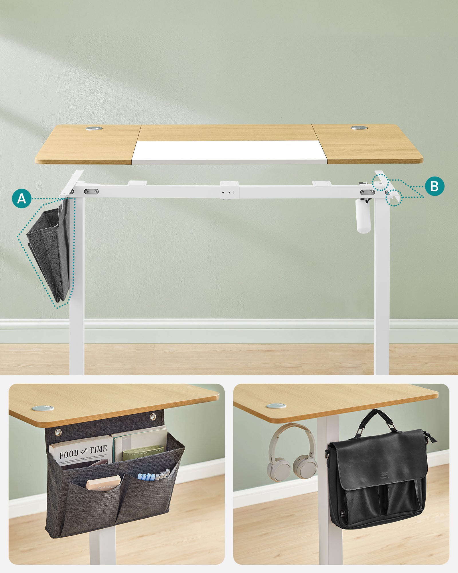 Bureau Assis Debout Électrique, 70 x 160 x (72-120) cm, Table Réglable en Hauteur, Jaune Pastel et Blanc Pur - 3