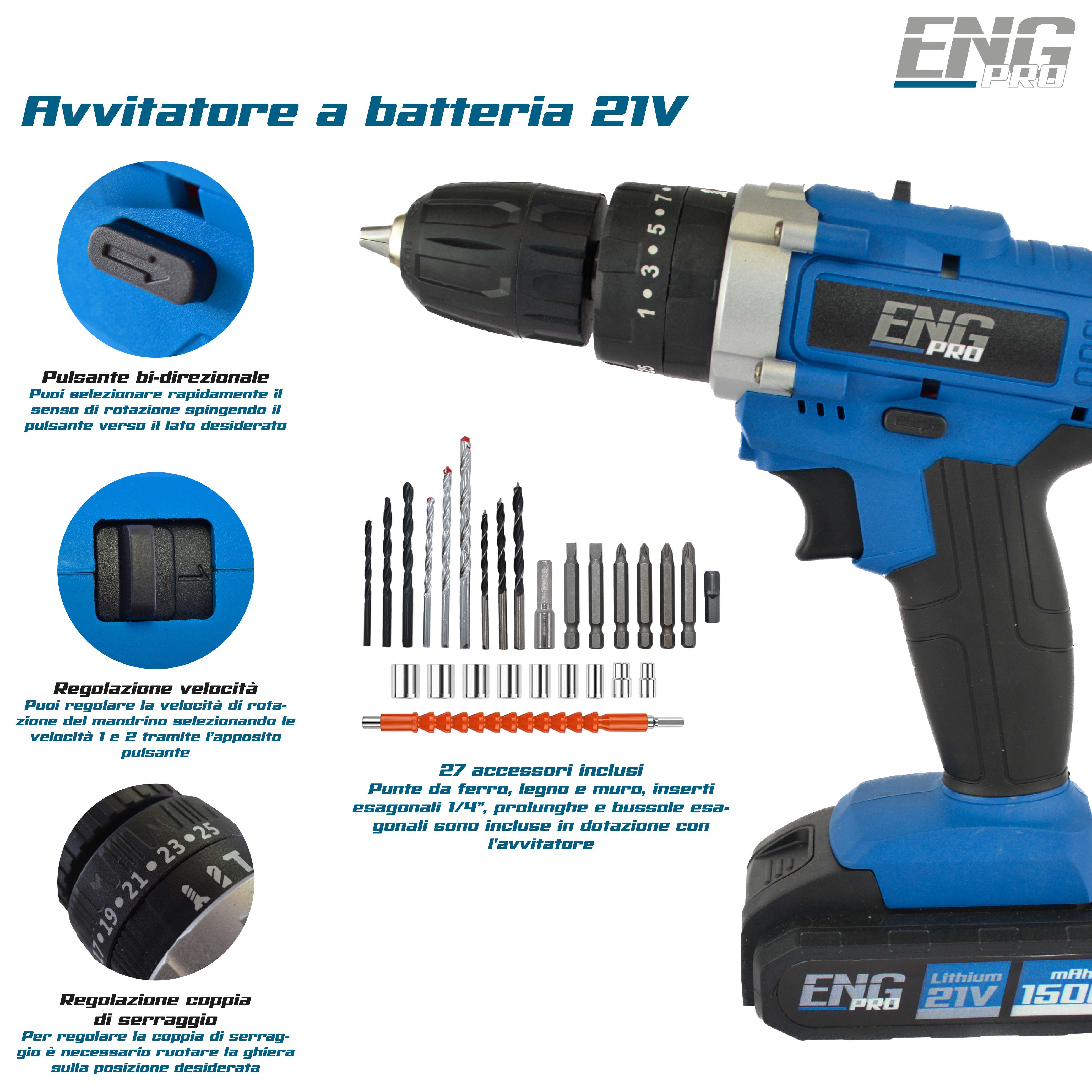 Trapano Avvitatore a Batteria a percussione da 21V in Valigetta - 2