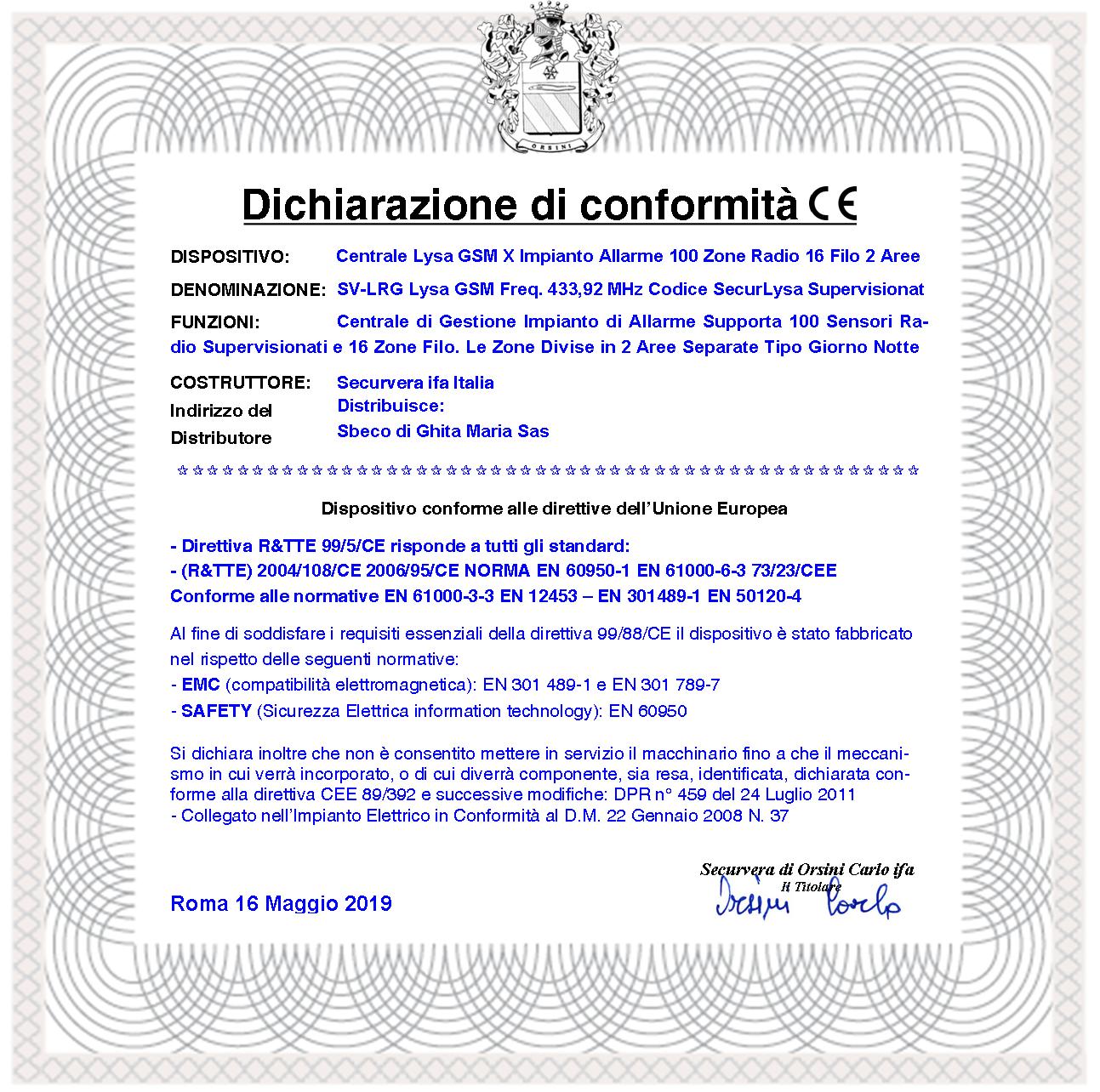 Kit Impianto Antifurto NINA Centrale Lysa evo GSM 16 Zone Filo 100 Radio Sirena Allarme Lampeg. Esterna 2 Radiocomandi Anti-Jamming Sens. Infrarosso 2 - 4