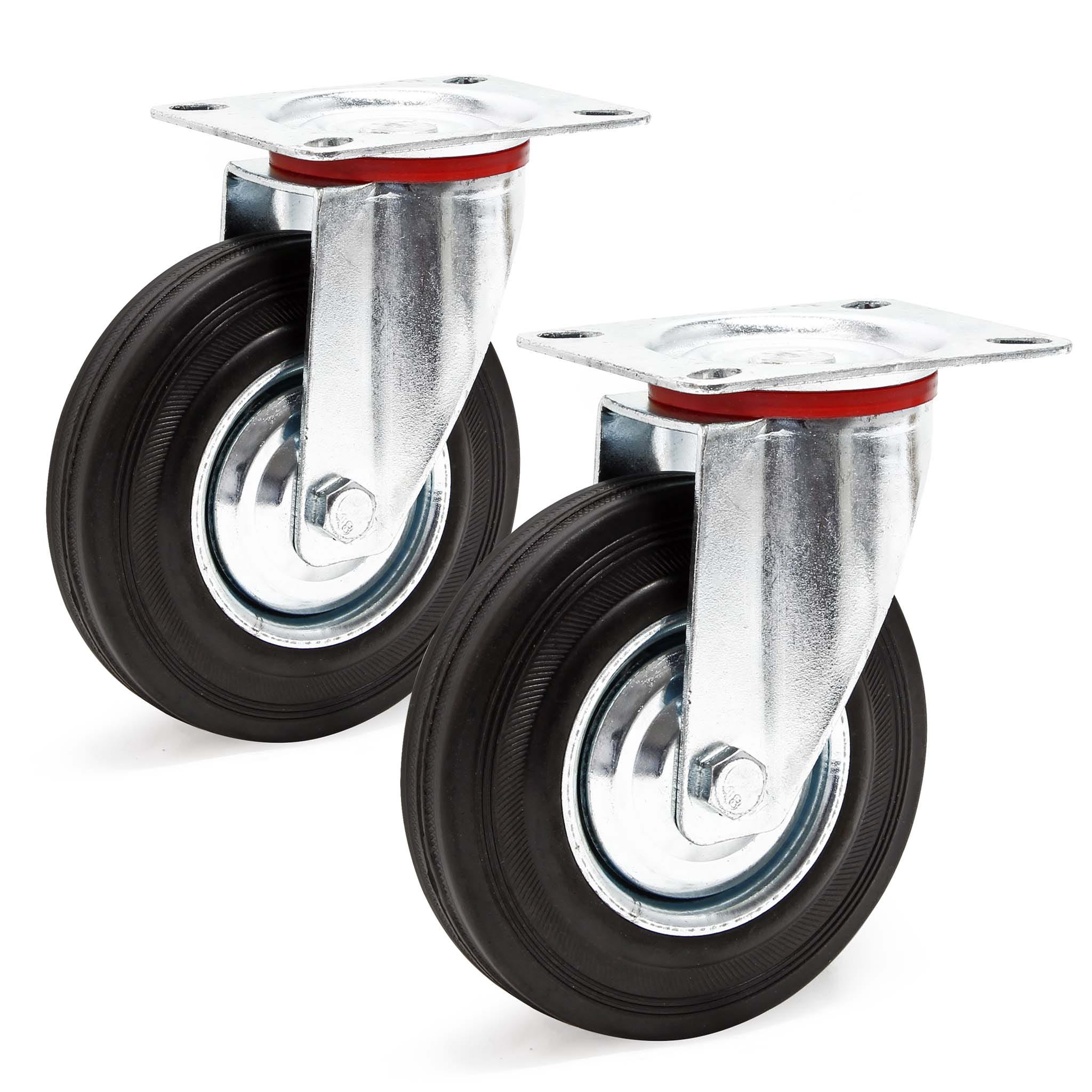 Roulette Fixe Caoutchouc 180 Mm – Charge Max 170 Kg – Hauteur 210 Mm – Plaque Fixation 135x114 Mm – Pour Meuble, Chariot, Machine