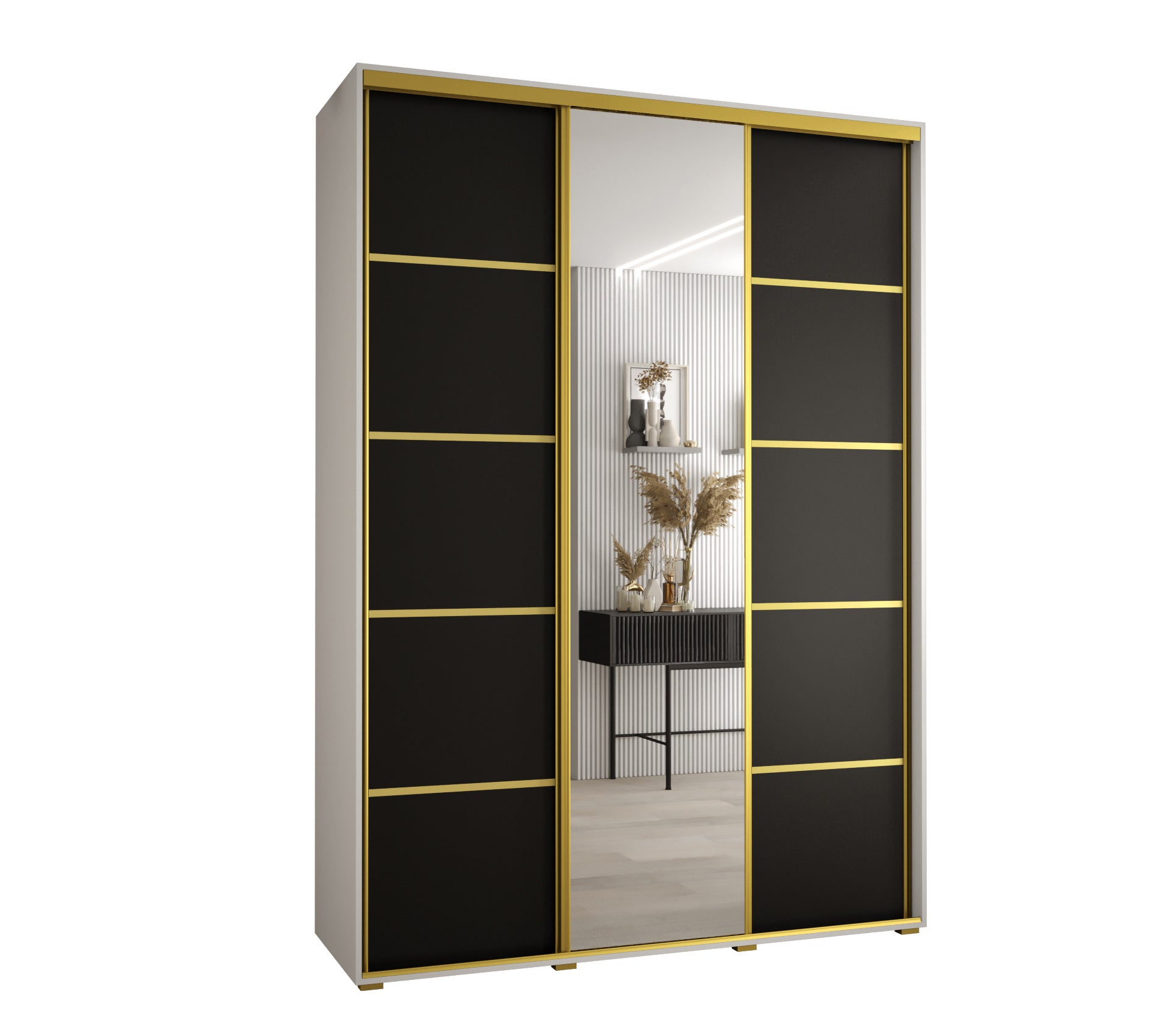Szafa przesuwna z lustrem wysoka Davos 5 170 x 45 x 235,2 cm biały + czarny + u. złoty - Abiks Meble