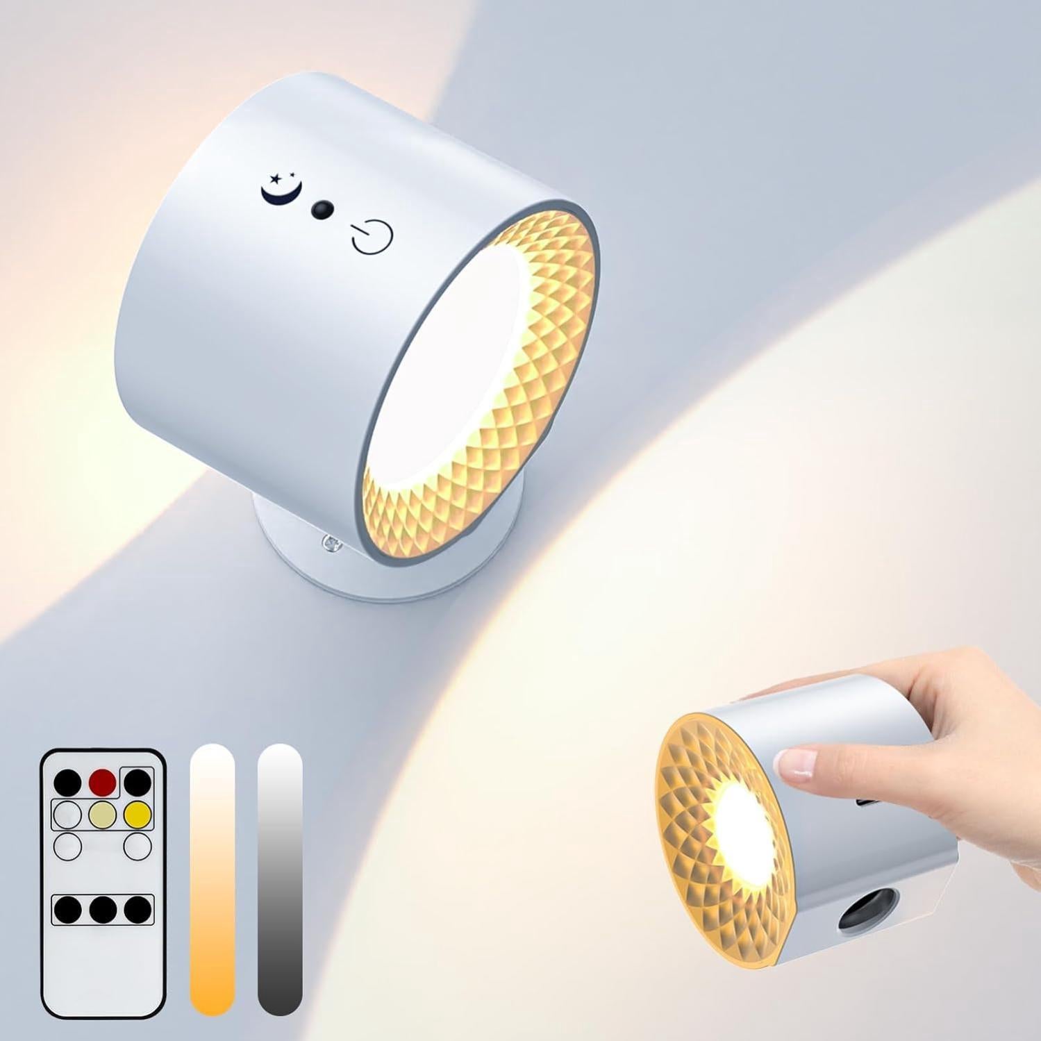 Applique Murale Rechargeable - Double Face, 3 Couleurs, Télécommande, Minuterie - Rotation 360° Aimantée - Éclairage LED Sans Fil Pour Chambre, Bureau, Couloir