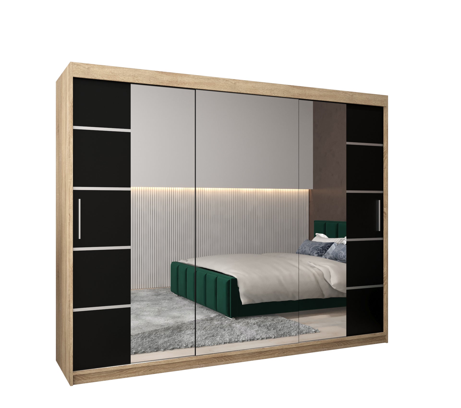 Szafa przesuwna garderoba Verona 4 250 x 62 x 200 cm Sonoma + Czarny - Abiks Meble