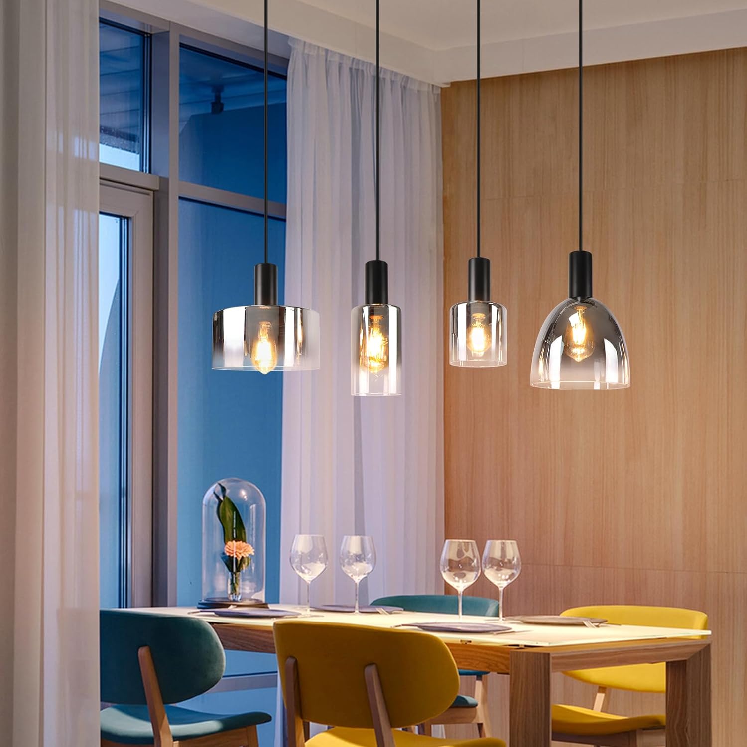 ZMH Suspension Lustre salle à manger 3/4 flammes E27 gris fumée 180CM Suspension Lustre cage d'escalier - 8