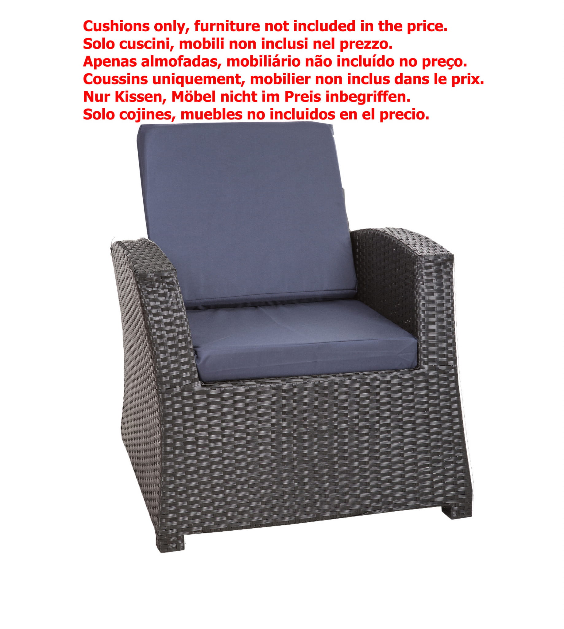 Cuscino per sedia in polyrattan 56x52x7cm Set da 4 cuscini per sedia- Cuscino per poltrona da giardino Blu scuro/ cuscino schienale seduta per esterni - 2