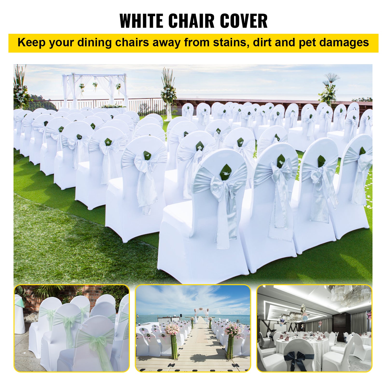50 PCS Housses de Chaise sans Bras VEVOR Blanche Couverture Front Cintré Élastique pour Mariage Soirée Célébration Décoration Restaurant Hôtel Banquet - 2